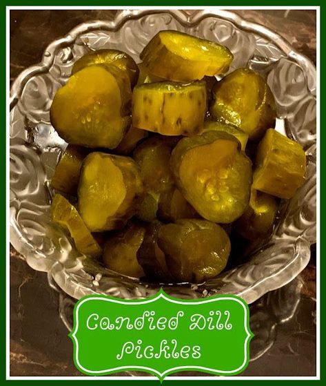 Sweet Tea and Cornbread: Mama's Candied Dill Pickles! Amish Sweet Dill Pickle Recipe, Sweet Pickles Made From Store Bought Dill Pickles, Candied Dill Pickle Recipe, Candied Pickles, Pickle Veggies, Sweet Hot Pickles, Sweet Dill Pickles, Pickles Homemade Easy, Pickles Homemade