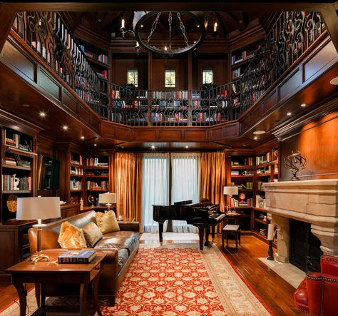 Dream Home Library, Home Library Rooms, Dream Library, Piano Room, Home Library Design, Casa Vintage, Home Libraries, Grand Piano, Library Design