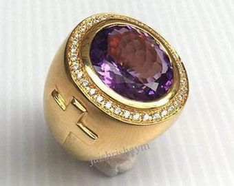 Bishop Ring, Gold Cross Ring, Christian Ring, Rings Amethyst, Yellow Gold Mens Rings, Sterling Silver Mens Rings, Moonstone Engagement Ring, Amethyst Gold, Cross Ring