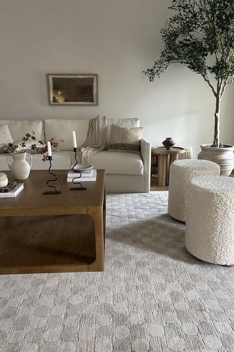 How gorgeous is this taupe or natural area rug!! Add this beautiful and soft living room rug to compliment any home decor style. Pair this neutral rug with a Sherpa ottoman, olive tree and organic modern accent decor for a minimalist interior design.

#neutralrugs #homedesign #interiordesign #homedecor #accentdecor Sherpa Ottoman, Interior Design Neutral, Organic Modern Home Decor, Rug Amazon, Minimalistic Interior Design, Organic Modern Home, Soft Living Room, Natural Area Rugs, Minimalist Interior Design