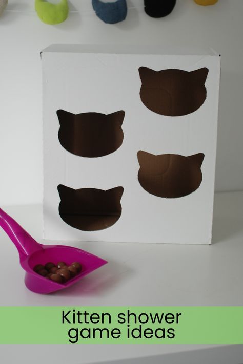 Looking for a cat themed party game for your kitten baby shower, your cat’s birthday soirée or your feline friendly festivities? This ‘poop toss’ is sure to be a hit, it’s easy to make and will bring a smile to the face of all your guests! Cat Shower Party, Crazy Cat Lady Party, Cat Birthday Games, Kitten Shower Ideas, Cat Theme Party Games, Cat Themed Bridal Shower Ideas, Cat Themed Birthday Party Games, Kitten Baby Shower Theme, Cat Baby Shower Ideas