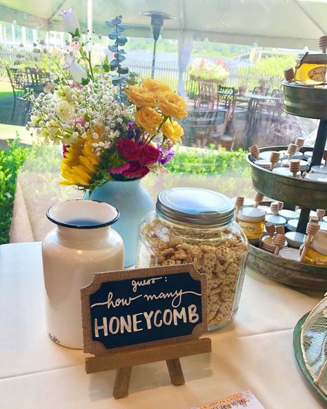 Guess how many honey comb “bride to bee” theme game Bride To Bee Decoration Ideas, Bumble Bee Bridal Shower Ideas, Bee Theme Bridal Shower Ideas, Bee Theme Wedding Shower Ideas, Honey Bridal Shower Theme, Bride To Bee Theme, Bride To Bee Table Decor, She Found Her Honey, Bee Bridal Shower Theme