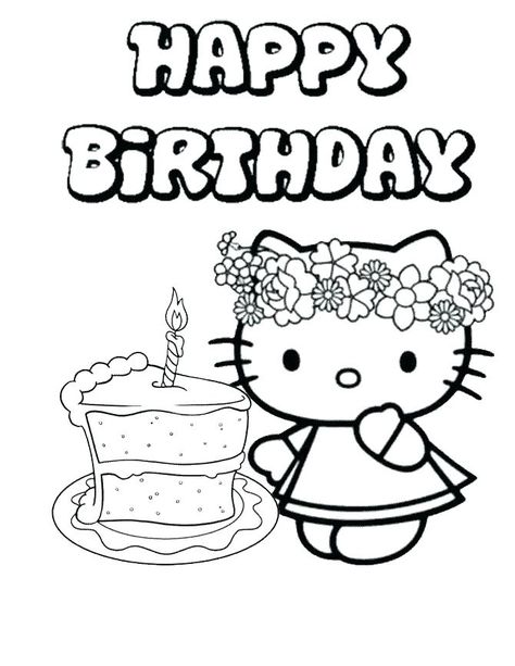 Kue Hello Kitty, Easy Birthday Cakes, Hello Kitty Coloring Pages, Kitty Coloring Pages, Happy Birthday Drawings, Hello Kitty Birthday Cake, Happy Birthday Coloring Pages, Hello Kitty Colouring Pages, Hello Kitty Background