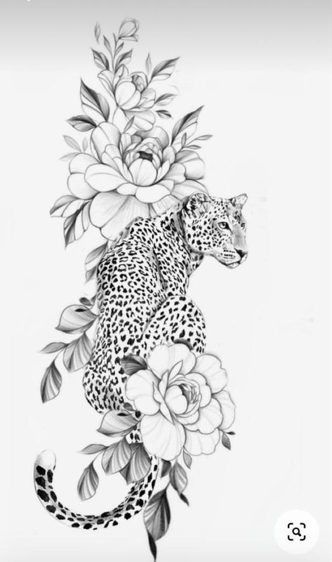 Floral Animal Tattoo Design, Leopard Leg Tattoo, Animal Outline Tattoo, Wild Animal Tattoos, Cybergoth Tattoo, Eldritch Tattoo, Tattoo Leopard, Cybersigilism Tattoo, Leopard Print Tattoos