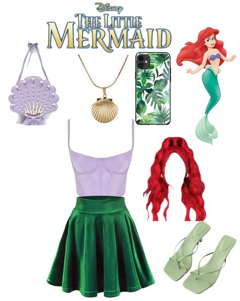 Modern Day Ariel Outfits, Disney Pixar Outfit Ideas, Ariel Modern Outfit, Little Mermaid Outfit For Women, Little Mermaid Costume Women, Ariel Outfit, The Little Mermaid Costume, Little Mermaid Inspired Outfit, Under The Sea Outfit Ideas