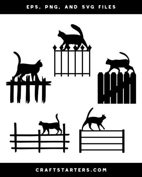 Cat Walking on Fence Silhouette Clip Art Cat Walking On Fence, Cat On Fence Drawing, Cat Walking Drawing, Fence Silhouette, Cat On A Fence, Cat Clip Art, Fence Painting, Animal Clip Art, Illusions Art