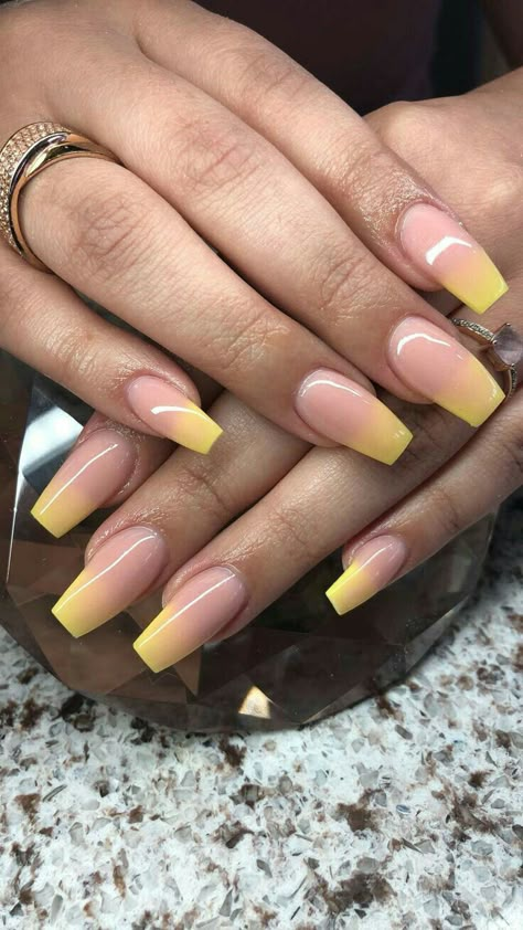 Soft Yellow Nails, Yellow Ombre Nails, Yellow Nails Design, Beauty Hacks Nails, Ombre Acrylic Nails, Yellow Nails, Luxury Nails, Best Acrylic Nails, Powder Nails