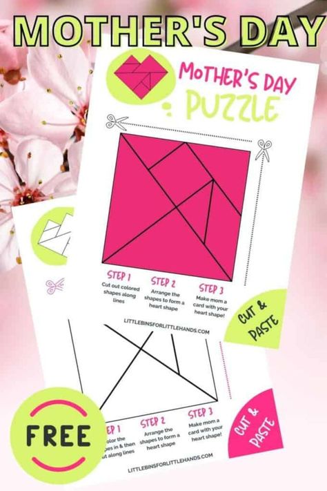 Have fun with math with our Tangram heart card for Mother’s Day. Express your love and appreciation for Mom using tangram shapes. It’s not quite as easy at it looks, but it definitely encourages kids to get thinking! We love simple STEAM activities for kids! Click to see this fun mother's day gift and other fun activities for your kids you can do with them this summer! Tangram Printable, Tangram Shapes, Tangram Activities, Steam Activities For Kids, Activities For Summer, Cupcake Liner Flowers, Fun Kids Activities, Card For Mother, Class Crafts