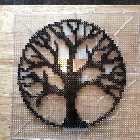 Tree of life Hama perler beads add a tiny tiny bit of color at the ends of each branch and its be a masterpiece Pixel Beads, Pearl Beads Pattern, Art Perle, Hama Beads Design, Perler Bead Templates, Motifs Perler, Hama Bead, Hama Beads Patterns, Diy Perler Beads