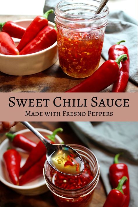 Canning Veggies, Chili Pepper Sauce, Sweet Chili Sauce Recipe, Fresno Peppers, Asian Sauces, Chili Pepper Recipes, Pepper Sauce Recipe, Gold Food, Chili Sauce Recipe