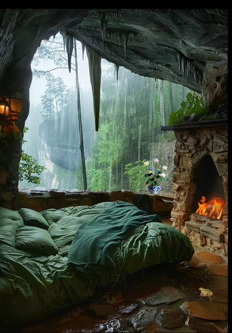 Cave Bedroom, Dream Life House, Dream Beach Houses, Unusual Homes, Dark Fairy, Country Houses, Dream Beach, Fantasy Aesthetic, Rustic Gardens