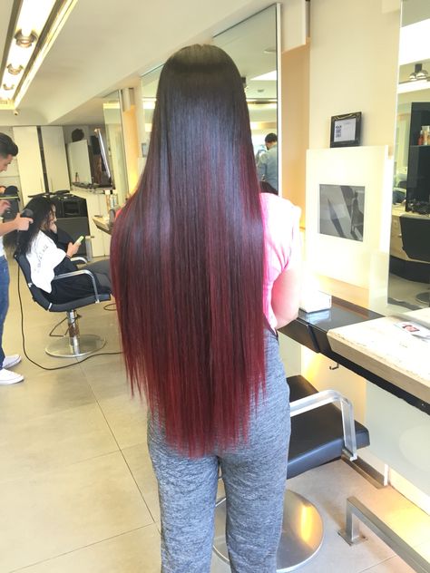 Hair Dimension, Italy Hair, Elegant Lehenga, Red Balayage Hair, Red Balayage, Red Hair Inspo, Brunette Balayage, Long Silky Hair, Long Dark Hair