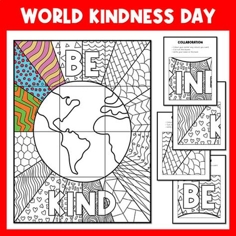 Vivi a Creative Store | Teachers Pay Teachers Kindness Collaborative Art, Collaborative Coloring Mural Printable, Collaborative Coloring Pages, Classroom Group Art Projects, World Kindness Day Crafts For Kids, World Kindness Day Poster, Collaboration Poster Design, Collaborative Art Projects For Kids, Pilgrim Crafts