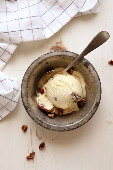 Butterscotch Pecan Ice Cream - Completely Delicious Butterscotch Aesthetic, Butterscotch Ice Cream, Pecan Ice Cream, Cold Desserts, Ice Cream Popsicles, Frozen Treat, Ice Cream Desserts, Ice Cream Flavors, Frozen Desserts