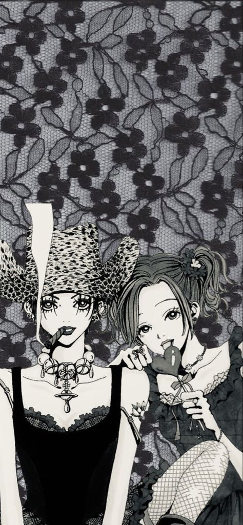 Black and white nana lockscreen with lace Nana Iphone Wallpaper, Nana Phone Theme, Nana And Hachi Wallpaper, Nana Wallpaper Iphone, Nana Background, Nana Wallpaper Aesthetic, Nana Anime Wallpapers, Nana Osaki Aesthetic, Nana Lockscreen