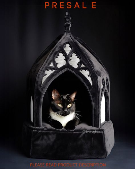 PRESALE Gothic Cat Accessories, Black Cat Accessories, Gothic Cat House, Goth Cat Accessories, Goth Cat Bed, Goth Pet Accessories, Fancy Cat Bed, Cat Room Decor Ideas, Portable Catio