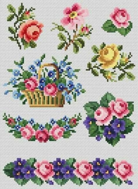 Pola Kristik, Cross Stitch Patterns Flowers, Cross Stitch Borders, Vintage Cross Stitches, Floral Cross Stitch, Crochet Cross, Cross Stitch Rose, 자수 디자인, Hand Embroidery Stitches