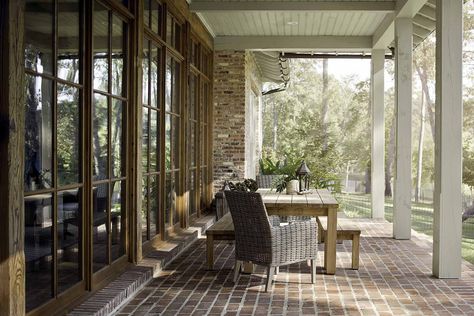 CREOLE COTTAGE - Farmer Payne Architects Creole Cottage, Hand Hewn Beams, Farmhouse Entryway, Cottage Exterior, Red House, Brick Design, Round House, Commercial Architecture, Jackson Hole