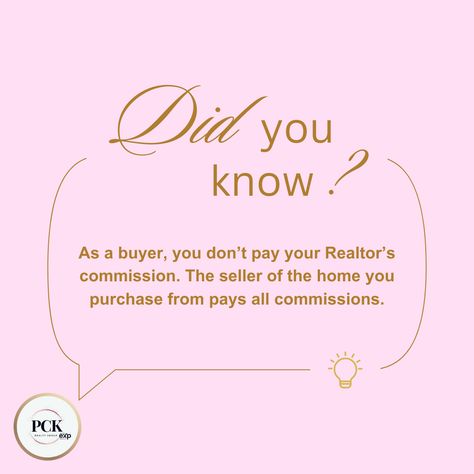 Did you know? 🤔 When you're buying a home, your Realtor's commission isn't coming out of your pocket! 💰 It's the seller who covers all commissions. So, as a buyer, you're getting expert guidance and support without any extra cost. 🙌 It's just one of the perks of working with a skilled real estate professional. ✨ Ready to find your dream home? Let's get started! 🏠 #pckrealtygroup #RealEstateFacts #HomeBuying #DidYouKnow #noextracost Did You Know Real Estate Facts, Real Estate Facts, Lets Get Started, Buying A Home, Team Leader, Real Estate Tips, Real Estate Professionals, Dream Home, Real Estate Agent