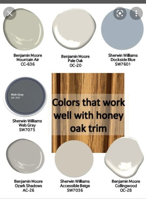 Honey Oak Trim, Honey Oak Cabinets, Painted Houses, Oak Trim, Condo Kitchen, House Color Palettes, Honey Oak, Backyard Diy, House Color Schemes