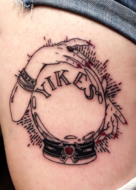 crystal ball tattoo with the word yikes inside bc tbh that’s what the futures looking like 🔮 Trashy Tattoos, Crystal Ball Tattoo, Cristal Ball, Left Arm Tattoos, Learn To Tattoo, Vinyl Paint, Ball Tattoo, Small Finger Tattoos, Traditional Tattoo Sleeve