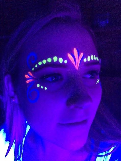 Glow in the Dark Tattoos | Airbrush Tattoos | Clowning Around Makeup For Glow Party, Blacklight Face Paint Ideas, Glow Party Body Art, Glow In The Dark Make Up Ideas, Glow In The Dark Party Makeup, Glow In The Dark Photography, Easy Neon Face Paint Ideas, Glow In Dark Party Ideas, Glow Party Face Paint