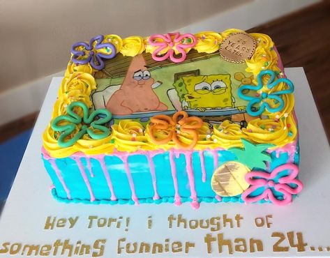 25 Birthday Cake Funny, Spongebob Themed Birthday, Spongebob Birthday Party Decorations, Spongebob Birthday Cake, Edible Image Cake Topper, Spongebob Cake, 25th Birthday Cakes, Spongebob Birthday Party, 25th Birthday Parties