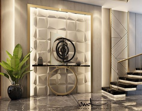 The Green ! on Behance Foyer Wall Design, Entrance Wall Design, Entrance Hall Decor, Lobby Interior Design, Transitional Bedroom, Luxury Living Room Design, Lobby Interior, Foyer Design, Lobby Design