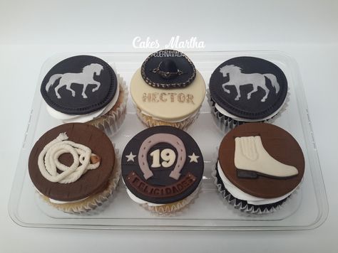 Mexico Charros Cupcakes Western Cupcakes, Chocolate Birthday Cake Decoration, Cowboy Cupcakes, Cowboy Cake, Cowboy Cakes, Pastel Cupcakes, Horse Birthday Parties, Birthday Painting, Sweet Butter