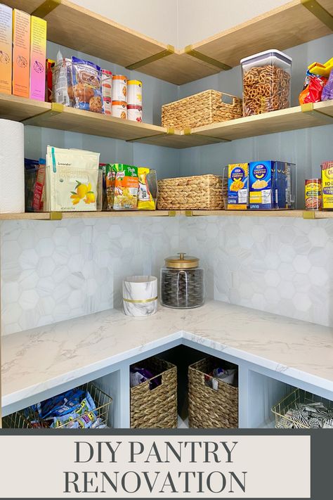 DIY Pantry Renovation | How To Build A Custom Pantry Diy Shelf Ideas, Corner Kitchen Pantry, Diy Pantry Shelves, Pantry Renovation, Wooden Pantry, Beautiful Pantry, White Pantry, Diy Shelf, Custom Pantry