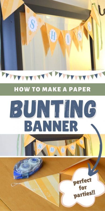 Learn how to make an easy paper triangle bunting banner using simple scrapbooking supplies. It is the perfect compliment to any decor or special occasion. Make one to celebrate an event (like birthdays or baby showers), or just make one to pep up your home decor. It's a fun and easy craft project! Homemade Happy Birthday Banner, How To Make A Banner Diy, How To Make A Banner, Diy Triangle Banner, Paper Bunting Ideas, Paper Banner Diy, Pennants Diy, How To Make Bunting, Paper Bunting Banner