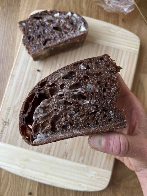 Chocolate Sourdough Bread (with Cacao) - Jesha's - Nothing's Better Than Sourdough Chocolate Sourdough Bread Recipe, Chocolate Sourdough Bread, Chocolate Sourdough, Sliced Banana, Sour Dough, Sourdough Bread Recipe, Grass Fed Butter, Sourdough Recipes, Cacao Powder