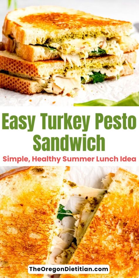 Enjoy a quick and easy healthy lunch with this turkey pesto sandwich, ready in just 15 minutes! A healthy summer lunch recipe thats perfect for picnics, it's packed with fresh ingredients that bring flavor and freshness to every bite. Simple to prepare and ideal for on-the-go lunches or dinners, this recipe is a must-try for your summer outings. Click to check it out! #summerlunchrecipes #turkeysandwich #picnicideas Turkey Pesto Sandwich, Healthy Summer Lunch, Pesto Sandwich Recipe, Summer Lunch Recipes, Turkey Pesto, Turkey Lunch, Easy Healthy Lunch, Almond Pesto, Pesto Sandwich