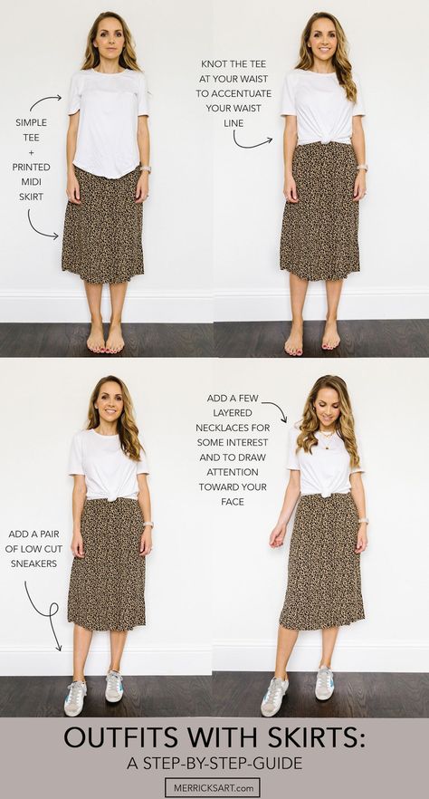 Summer Business Casual Outfits Skirts, How To Dress With Skirts Outfit, Tshirt Snd Skirt, Using A Dress As A Skirt Outfit, Spring Outfit With Skirt, Summer Styling For Women, Fall Dresses And Skirts Outfit, Short Torso Skirt Outfits, Shirt Over A Dress Outfits