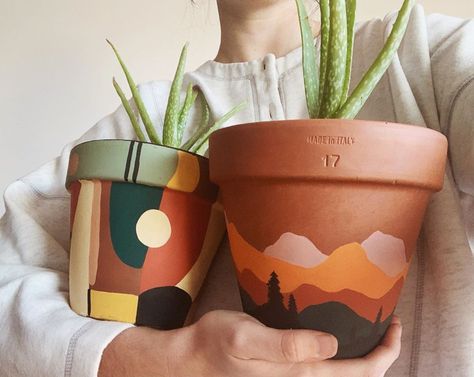 C L A U D I A  aka  M A U S on Instagram: “Q u a r a n t i n e  l i f e = A couple of little painted pots 🌱 Fun disclaimer: I’m not a professional pot painter and I didn’t use any…” Painted Pots, R A, Potted Plants, A R, A Couple, Trees, Plants, Instagram