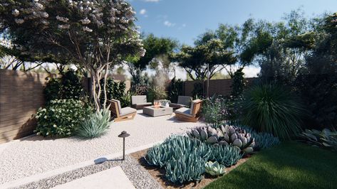 Austin, TX Backyard design on Behance Small Texas Backyard Ideas, North Texas Backyard Landscaping, Austin Texas Backyard Ideas, Austin Texas Landscaping Native Plants, Austin Backyard, Outdoor Fire Pit Patio, Corner Landscaping, Texas Landscaping, Cozy Patio