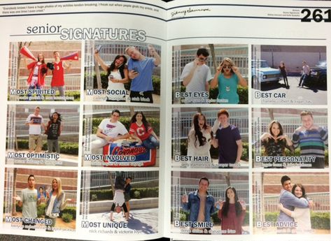 Last year's 'two Senior Signatures' spreads featured 48 seniors in 24 categories with runners up listed as well. (Photo by Amaya Hunsberger) Most Athletic Yearbook Photo Ideas, Jostens Yearbook, Yearbook Superlatives, Senior Superlatives, Teaching Yearbook, Middle School Yearbook, Photo Yearbook, Yearbook Class, Yearbook Staff