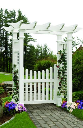 Fairfield Arbor with Cottage Gate Arbor Gate, Garden Archway, Garden Gate Design, Pergola Design, Garden Vines, Garden Arbor, Garden Entrance, Wooden Pergola, Backyard Pergola