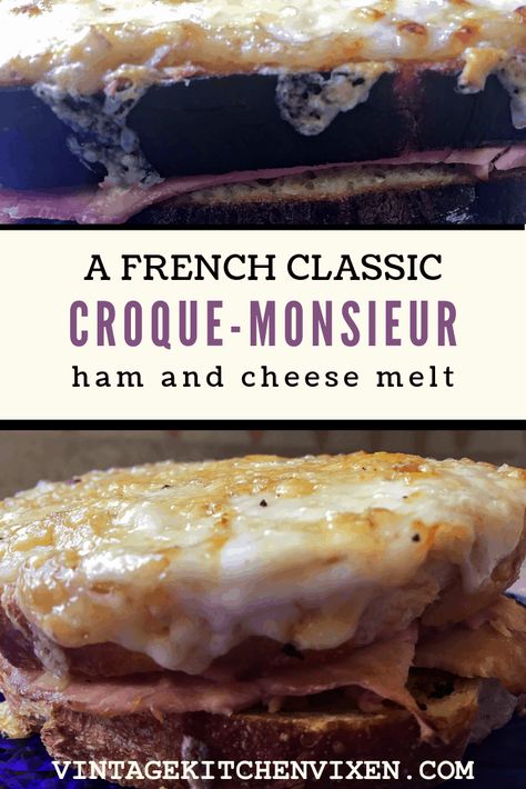 French Ham And Cheese Croque Monsieur, Dinner Party Appetizers Easy, French Recipes Authentic, French Sandwich, Cheese Melt, Béchamel Sauce, Grilled Ham And Cheese, Sauce Béchamel, Grilled Ham