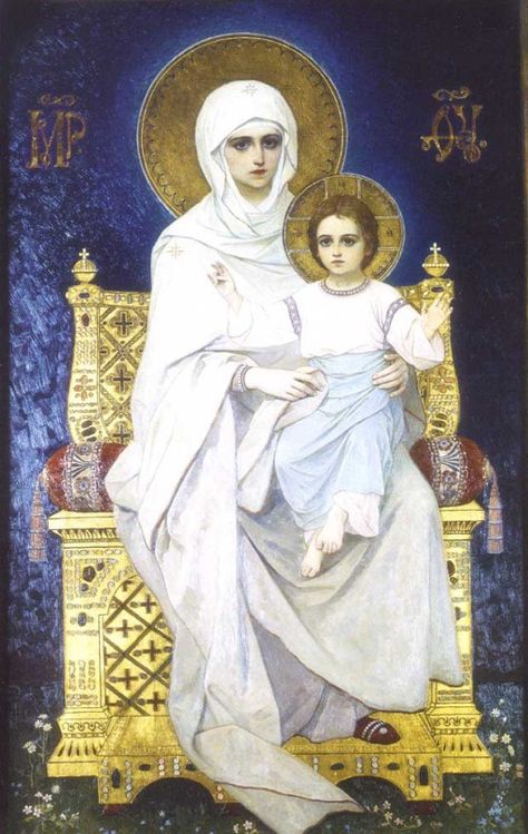 Georgy Popov. Madonna and Child. Iconostasis of the Refecory Church in Kiev Pechersk Lavra, 1893-95 Panna Marie, Blessed Mary, Mama Mary, Queen Of Heaven, Religious Paintings, Our Lady Of Sorrows, Art Sacre, Divine Mother, Blessed Mother Mary