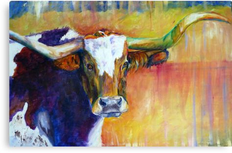 The Montrose Longhorn by twopoots Longhorn Canvas, Longhorn Bull, Bull Painting, Southern Art, Therapeutic Art, Texas Longhorn, Cow Painting, Art Animals, Cow Art