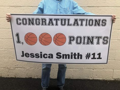 Amazon.com: Basketball 1,000 points banner - Custom personalized 1000 points banner - 2ft. x 4ft : Office Products 1000 Points Basketball Ideas, 1000 Points Basketball, Basketball Celebration, Basketball Banners, Basketball Signs, Banner Size, Custom Banner, Vinyl Banner, Banner Sizes