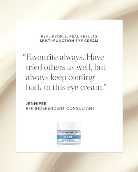 If you’re not using a premium brand eye cream, you should be. The skin around your eyes is the thinnest and therefore tends to show signs of aging the fastest. Eye cream is a must! Jennifer and I agree, our MF eye cream is the best! https://nhennicke.myrandf.com/?utm_medium=rfsocial&utm_source=pinterest&utm_content=regimens-add-ons%7Credefine Multifunction Eye Cream, Redefine Regimen, Rodan And Fields Redefine, Lash Boost, Life Changing Skincare, Anti Aging Eye Cream, Under Eye Wrinkles, Eye Creams, Dark Under Eye