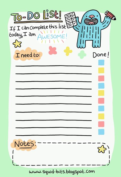 Squid Bits!: To-Do List! Cute To Do List, To Do List Template, To Do Planner, Note Writing Paper, Memo Notepad, To Do Lists Printable, Memo Paper, Todo List, Diy Planner