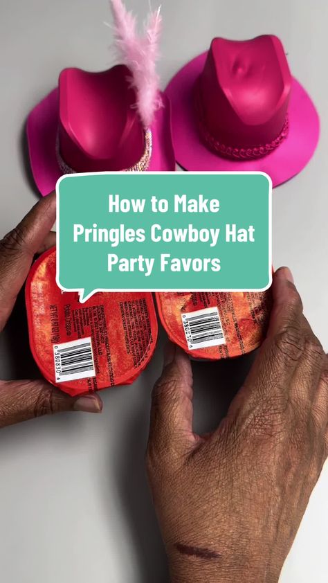 Mini Cowboy Hats Diy, Cowboy Hat Pringles, Cowgirl Goodie Bag Ideas, Cowboy Hat Party Favors, Diy Mini Cowboy Hat, Pringle Cowboy Hats, Pringles Cowboy Hat, Western Party Favors For Adults, Diy Western Party Decorations