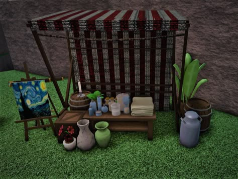 Thrift Store Bloxburg, Bloxburg Market Stall, Bloxburg Art Studio, Village Bloxburg, Bloxburg Trailer, Bloxburg Market, Bloxburg Village, Bloxburg Store Ideas, Bloxburg Cafe