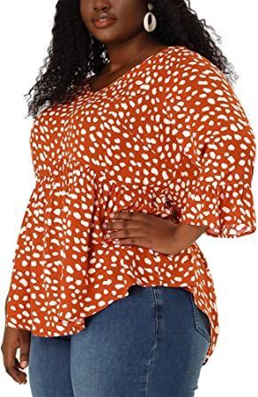 Agnes Orinda Plus Size Polka Dots Blouses for Women V Neck 3/4 Ruffle Sleeve Peplum Tops Plus Size Peplum, Ruffle Hem Blouse, Peplum Tops, Babydoll Blouse, Plus Size Brands, Shrug Cardigan, Peplum Blouse, Flounce Sleeve, Polka Dot Blouse