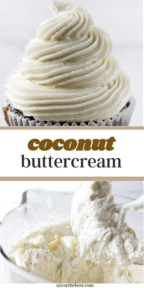 Forget everything you think you know about buttercream because this coconut buttercream recipe is about to flip the script! Wave goodbye to the usual, overly sweet frostings that overshadow your desserts. We’re talking a game-changer that’s so light, creamy, and bursting with coconutty goodness, you might just find yourself “accidentally” making too much just to have a little (or a lot) extra to enjoy. Coconut Buttercream Frosting Recipe, Frosting Flavors, Coconut Buttercream Frosting, Buttercream Recipes, Coconut Buttercream, Patisserie Vegan, Icing Recipes, Coconut Frosting, Buttercream Frosting Recipe