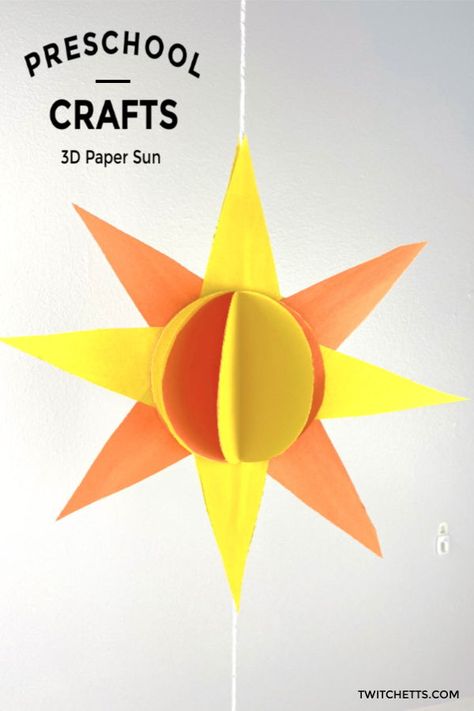 This sun craft for preschoolers is perfect for a fun yellow day activity or summer craft. Grab your stash of construction paper, some scissors, and glue and you can make an easy 3D paper craft. Yellow Day Activity, Sun Craft, Sunshine Crafts, Sun Crafts, Craft For Preschoolers, Yellow Crafts, Paper Sunflowers, Summer Craft, Vbs Crafts