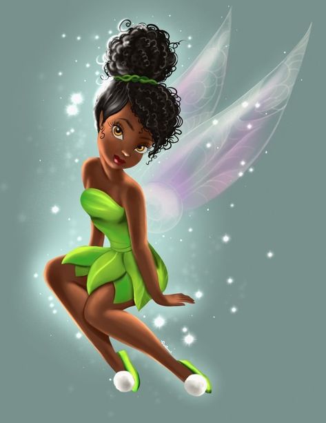 Black Tinkerbell Aesthetic, Black Tinkerbell Art, Black Tinkerbell Tattoo, Black Fairies Art, Fairy Black Women, Black Tinker Bell, Black Fairy Art, Black Tinkerbell, Black Fairies